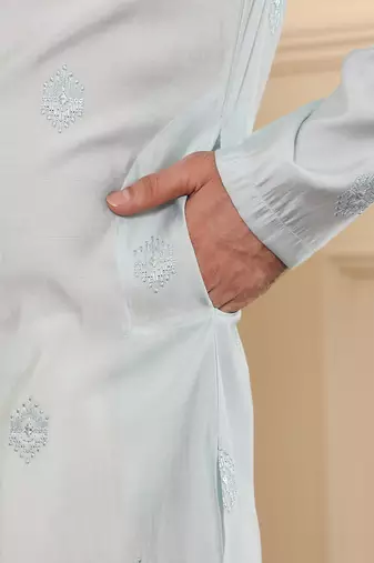 light blue straight viscose silk embroidered kurta