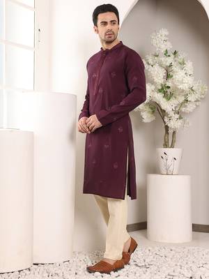 purple straight viscose silk embroidered kurta 2