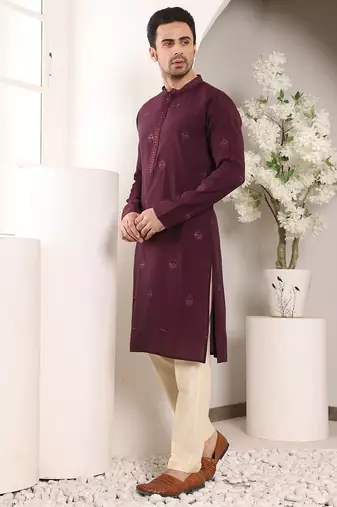 purple straight viscose silk embroidered kurta