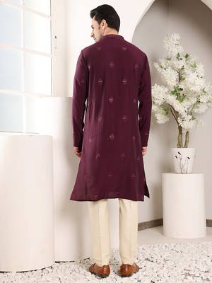 purple straight viscose silk embroidered kurta 3