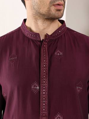 purple straight viscose silk embroidered kurta 4