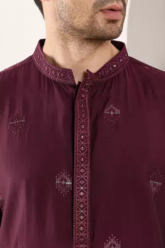 purple straight viscose silk embroidered kurta