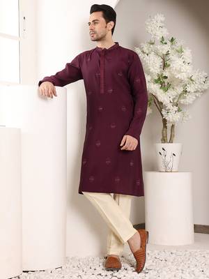 purple straight viscose silk embroidered kurta 5