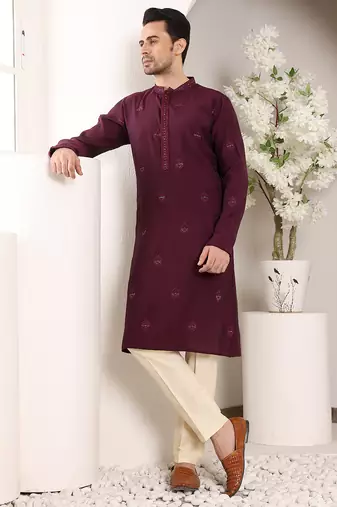 purple straight viscose silk embroidered kurta