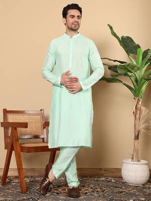 sea green straight viscose silk plain kurta 1