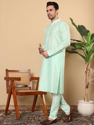 sea green straight viscose silk plain kurta 2