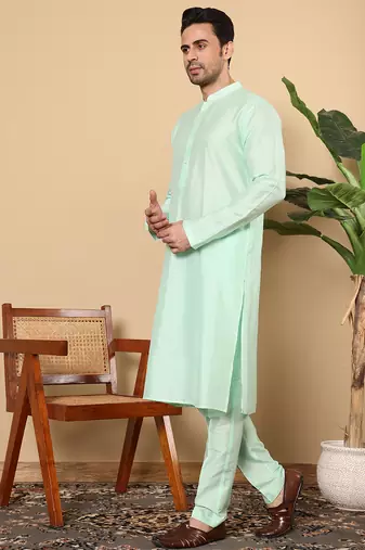 sea green straight viscose silk plain kurta