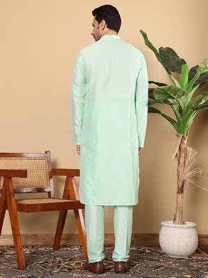 sea green straight viscose silk plain kurta 3