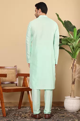 sea green straight viscose silk plain kurta