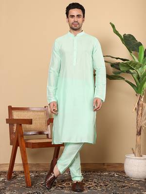 sea green straight viscose silk plain kurta 5