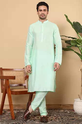 sea green straight viscose silk plain kurta