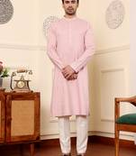 pink straight viscose silk embroidered kurta
