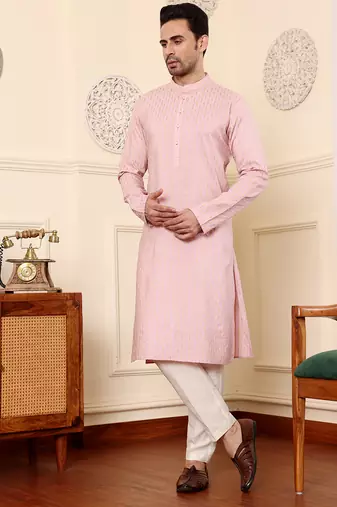 pink straight viscose silk embroidered kurta