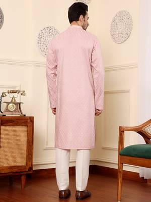pink straight viscose silk embroidered kurta 3