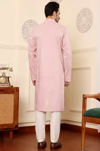 pink straight viscose silk embroidered kurta