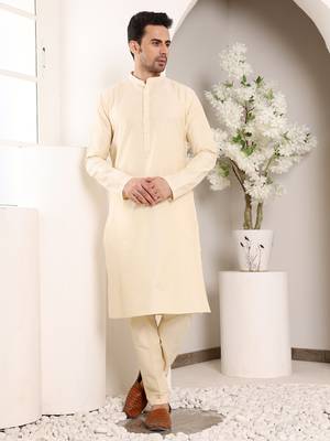 cream straight viscose silk plain kurta 1