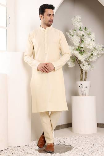 cream straight viscose silk plain kurta