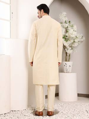 cream straight viscose silk plain kurta 3