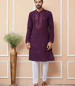 purple straight viscose silk embroidered kurta