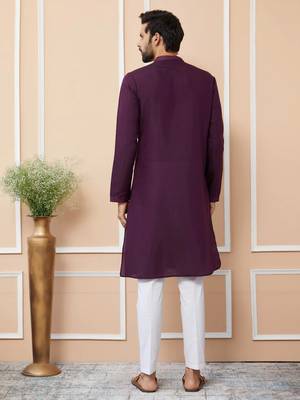purple straight viscose silk embroidered kurta 3