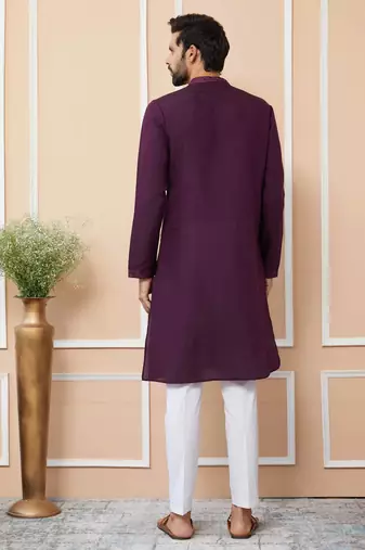purple straight viscose silk embroidered kurta