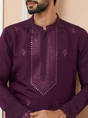 purple straight viscose silk embroidered kurta 4
