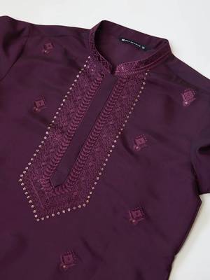 purple straight viscose silk embroidered kurta 5