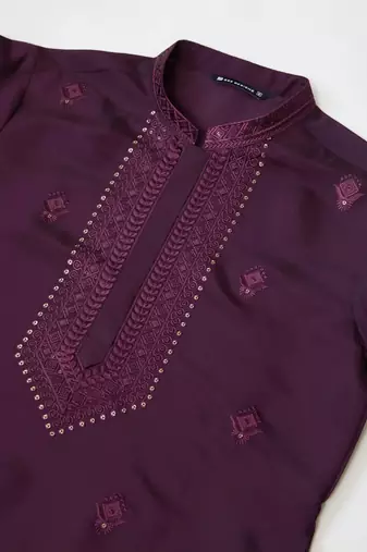 purple straight viscose silk embroidered kurta