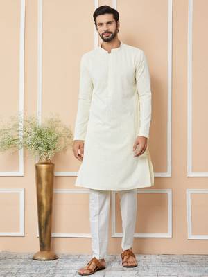 Cream rayon silk straight chikankari kurta 1