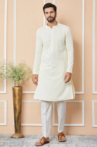 Cream rayon silk straight chikankari kurta