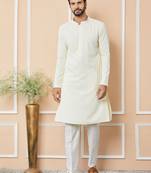 Cream rayon silk straight chikankari kurta