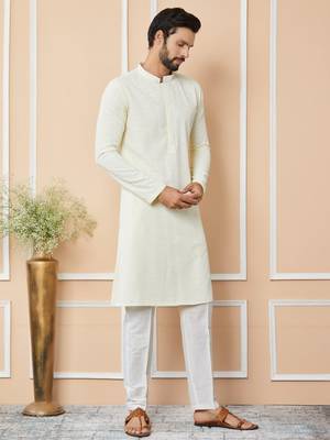 Cream rayon silk straight chikankari kurta 2