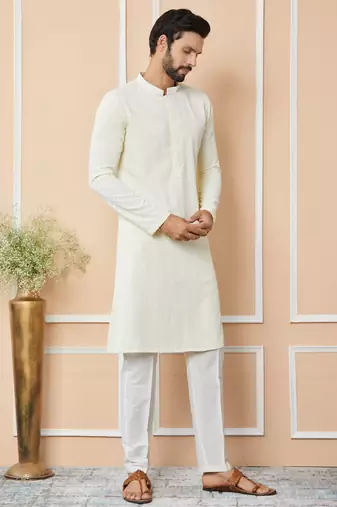 Cream rayon silk straight chikankari kurta