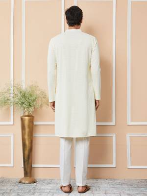 Cream rayon silk straight chikankari kurta 3