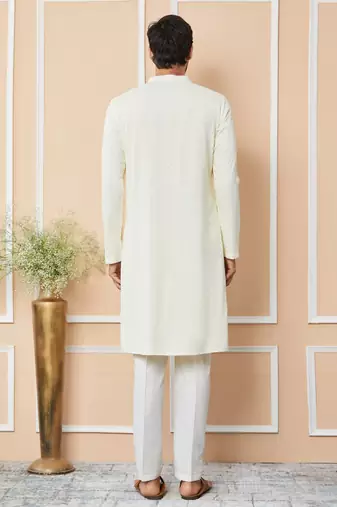 Cream rayon silk straight chikankari kurta