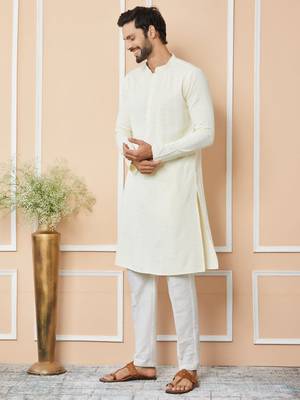 Cream rayon silk straight chikankari kurta 5