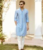 Sky blue straight rayon silk embroidered kurta