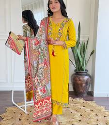 Beautiful Women's Thread work Viscose Straight Kurta Pant and Dupatta Set