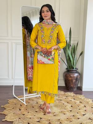 Beautiful Women's Thread work Viscose Straight Kurta Pant and Dupatta Set 3