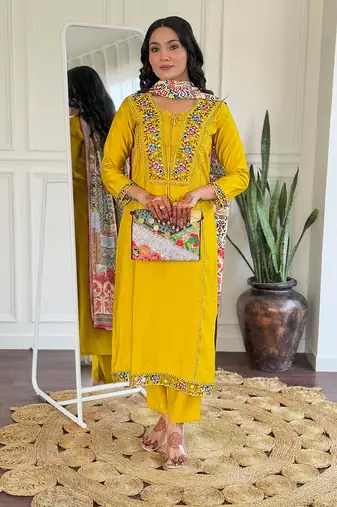 Beautiful Women's Thread work Viscose Straight Kurta Pant and Dupatta Set