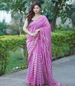 Pink maheshwari silk blend saree with stripes