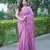 Pink maheshwari silk blend saree with stripes