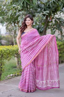 Pink maheshwari silk blend saree with stripes 5