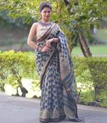 Offwhite maheshwari silk blend saree with blue prints