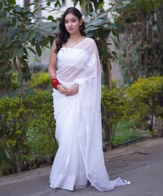 White kota doria saree with white applique work 1