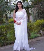 White kota doria saree with white applique work