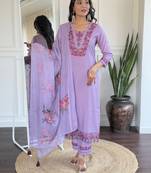 Beautiful Women's Thread work Viscose Straight Kurta, Pant and Dupatta Set