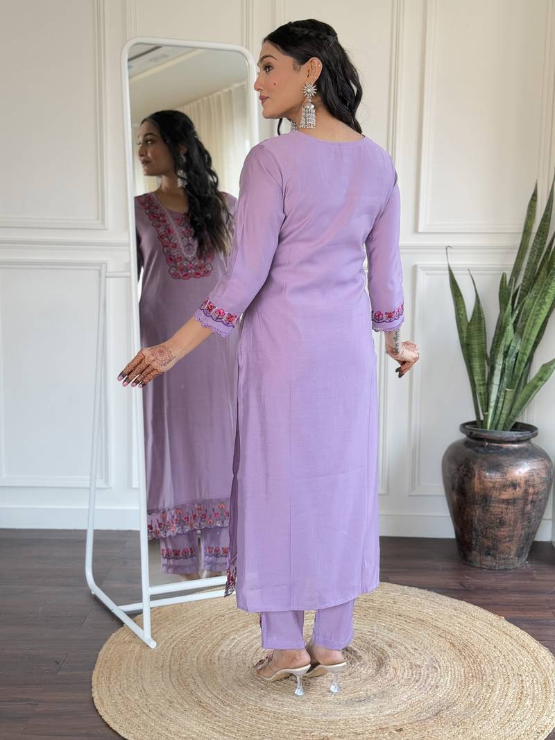 Beautiful Women's Thread work Viscose Fabric Straight Kurta, Pant and Dupatta Set