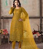 Mustard embroidery net straight-suits