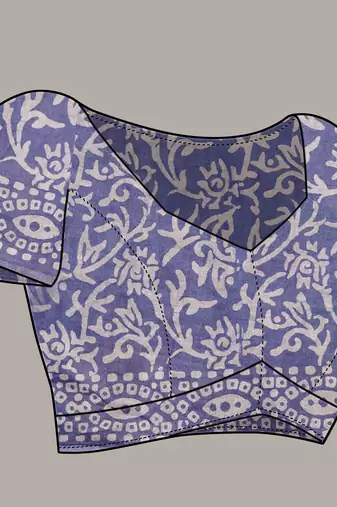 grey Pure soft cotton hand block batik print saree with blouse piece